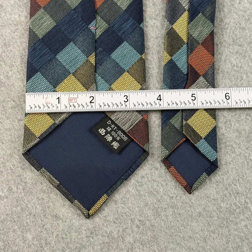 Rainbow Kyoto Japan 100% Silk Geometric Mosaic Checker Tie 55x3.5